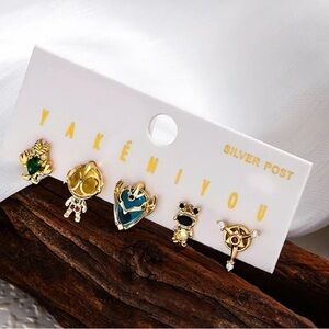3 For $35 Blue Beetle DC Comics Theme 14K Gold Plated Gemstone Stud Earrings Set